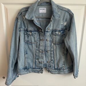 Old Navy Women's Light Blue Distressed Jean Jacket